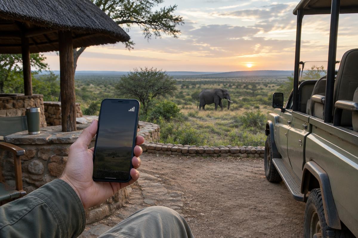 Safari vehicle in Kruger where South Africa eSIM coverage may vary